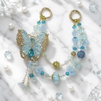 Cadena de Lujo para Teléfono con Mariposa Azul, Cordón de Perlas de Cristal Teal, Colgante para Bolso con Filigrana Dorada, Llavero, Joyería Hecha a Mano al por Mayor