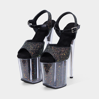Chaussures à talons hauts personnalisées de 8 pouces pour danseuses exotiques, plateforme brillante argentée effet prisme, lanière de cheville en cristal, légères et rehaussantes