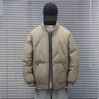 Blouson bomber matelassé à col côtelé kaki pour homme, fermeture éclair, manteau d'hiver chaud avec poches à rabat