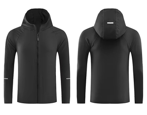 <span class=keywords><strong>Veste</strong></span> coupe-vent d'extérieur respirante légère à capuche avec logo personnalisé, protection anti-UV UPF50+, séchage rapide, 100% polyester - Product Image 2