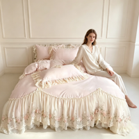 Ensemble de literie romantique, housse de couette brodée de fleurs, jupe de lit en dentelle à volants, plusieurs tailles disponibles, personnalisable pour la chambre à coucher