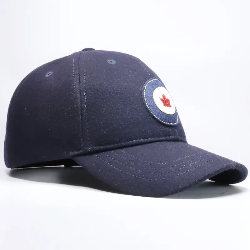หมวกสักหลาดสไตล์แคนาดาแบบกำหนดเองออกแบบ6แผงด้านหน้าแพทช์โลโก้ก่อนโค้งหมวกเบสบอล