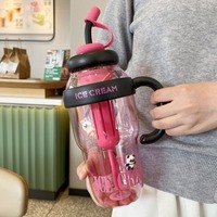 Botol Minum Plastik Lucu Kapasitas Besar Portabel Sedotan Imut Sabuk Sedotan Plastik Tempat Minum Botol Olahraga Cangkir Fashion