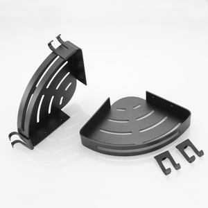 שטח מודרני אלומיניום דקוות כפולה פינת מקלחת מקלחת מדף פינה מתלה עם ווים - Product Image 5