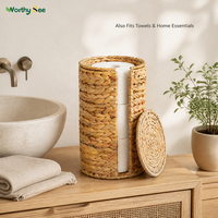 Panier de rangement cylindrique en jacinthe d'eau tressée à la main avec couvercle, organiseur de rouleaux de papier toilette pour salle de bain, maison, hôtel, décoration