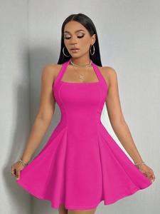 <span class=keywords><strong>Robe</strong></span> mini évasée sexy américaine pour <span class=keywords><strong>femme</strong></span>, col halter, dos nu, col carré, sans manches, pour soirée, club, rendez-vous galant, vacances - Product Image 5