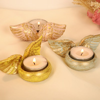 QY Décoration de table vintage en résine, artisanat, ornements, chandelier circulaire, porte-bougie ailes d'ange pour Pâques et Noël