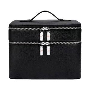 Litchi Grain PU Leather Double Layer Cosmetic <b>Case</b> with Top Handle - Product Image 4