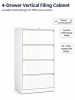 Armoire de classement en acier à 4 tiroirs avec serrure, armoire verticale en métal pour le rangement de documents de bureau