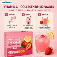 Boisson beauté éclaircissante pour la peau, mélange de vitamine C et de collagène en poudre, saveur fraise, antioxydant, sans sucre, OEM, marque privée
