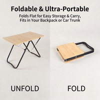 Mesa Plegable de Bambú Estilo Maletín, Mesa Ligera para Acampar, Picnic, Dormitorio, Balcón y Estación de Trabajo para Portátil