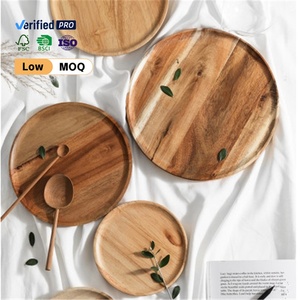 Bandeja Redonda Simple para Servir Té y Postres, Hecha de Madera Maciza de Acacia, Duradera, Ecológica y con Grabado - Product Image 1