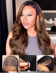 Perruque frontale Lcae Body Wave avec dentelle HD pré-coupée, cordon élastique, balayage brun, sans colle, pré-épilée, densité 150% - Product Image 2