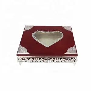 Arabic Islam Decor Rectangle Quran Book Gift Box Jewellery Boxes Wood Gift & Craft Packing Items Metal Silver Frame Wooden Red