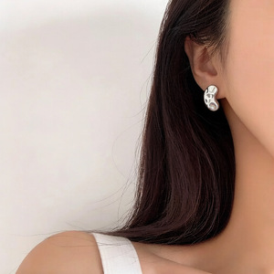 S925 Sterling <b>Silver</b> Irregular Geometric <b>Stud</b> Earrings For Women Everyday Wear - Product Image 3