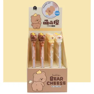 Cute Korean school student kids creative cheese bear erasable gel pens ball point black blue ink customize stationery