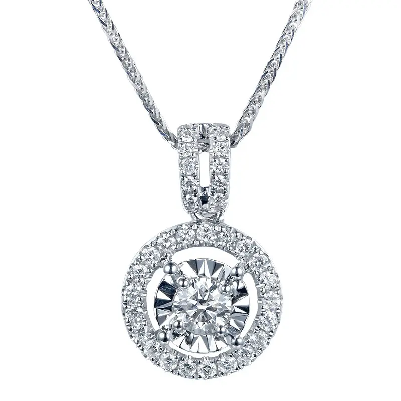 Kalung liontin berlian Moissanite berlapis Platinum kualitas tinggi kalung berlian 3 karat kalung wanita bulat berlian
