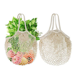 Sacs d'épicerie en maille de coton avec logo personnalisé Grand sac de rangement Sac à provisions pliable pour le stockage des fruits et légumes - Product Image 1