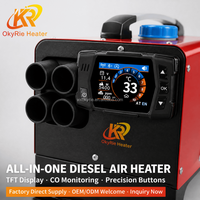 Calentador de Aire Diésel con Alarma de CO, Controlador TFT LCD, Control Remoto Bluetooth, 1-8KW para Calefacción de Estacionamiento, OEM Fábrica OkyRie
