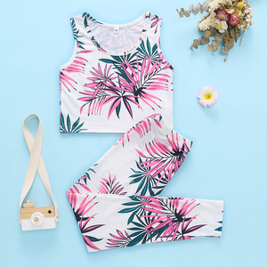 Kids Set Clothes Tropical Flower Print tank <b>Top</b> and Trousers Set - Product Image 2