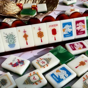 Hot Sale Green Celebration Engraved Acrylic American Mahjong Tiles Set Mat Rack Mahj Table Chess Game Gift Casino <b>Entertainment</b> - Product Image 1