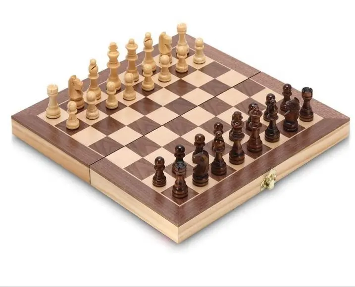Staunton-juego de ajedrez de madera con tablero plegable, piezas de ajedrez, ranura de almacenamiento y cajas, Damas