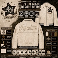 Jaket Kulit Bordir 3D Puff Kustom untuk Pria, Bordir Isi Krim, Logo Timbul, Jaket Varsity Kulit Domba Nappa Vintage OEM