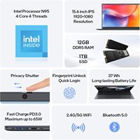 Laptop Layar Sentuh FHD 15,6 inci Quad Core RAM 16GB 512GB Wi-Fi 6 Windows 11 Pro untuk Pelajar dan Bisnis Komputer Laptop 15,6 Inci