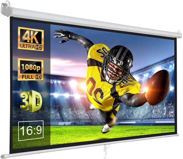 100 Inch 16:9 Auto Locking Manual Pull Down Projector Screen Retractable Projection Screen for Home Theater Office Video Game