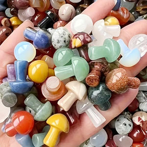 หินคริสตัลธรรมชาติขัดเงา หินบำบัดรูปเห็ด อัญมณีตกแต่งงานฝีมือ ของตกแต่งตามหลักฮวงจุ้ย สำหรับผู้หญิงผู้ชาย จี้หยกอาเกต - Product Image 2