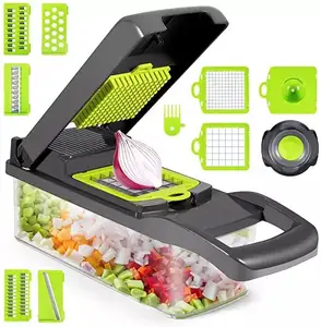 2023 Hot High Quality 12 In 1 Vegetable Cutter Hand Press Versatile Kitchen Gadget Green Leafy Chopper Potato Grater Machine