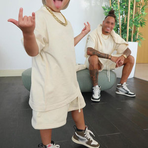 Ensemble T-shirt et short à épaules tombantes personnalisé avec logo Papa et moi, 100% coton, tenue assortie pour la <span class=keywords><strong>famille</strong></span>, tenue d'été - Product Image 2