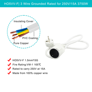 Trắng 0.75mm 1.0mm 3prong cắm Cee 77 Schuko Nam để nữ cáp mở rộng - Product Image 4