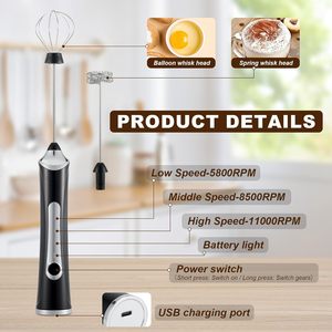 Handheld Stainless Steel Milk Frother for Coffee Rechargeable Electric Whisk 3 Speeds Square Design Coffee <b>Tea</b> Tools 4W Power - Product Image 3