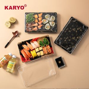 ถาดอาหารพลาสติกแบบใช้แล้วทิ้งคุณภาพสูง KY-1109 ลายเมเปิ้ล พร้อมฝาปิดใส สำหรับใส่ซูชิ ซาชิมิ และอาหารแบบนำกลับบ้าน - Product Image 2