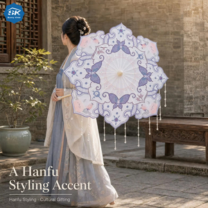 Parasol octogonal en soie Yunjian, parapluie chinois vintage en papier huilé à motif floral et papillon, fait main, décoratif, pour la photographie - Product Image 5