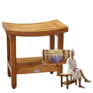 Tabouret de douche en teck pour salle de bain, profondeur 30,5 cm x largeur 45,7 cm x hauteur 45,7 cm, siège en bois massif imperméable avec étagère de rangement - Product Image 5