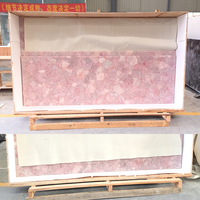 Dessus de table en cristal de marbre rose de pierres précieuses naturelles, grande dalle de quartz rose, tuile de pierre semi-précieuse rétroéclairée