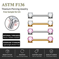 Freya ASTM F136 Titan Mode-Nippelpiercing für Frauen mit Innengewinde 16G Rosa Zirkon Barbell Vergoldeter Piercingschmuck