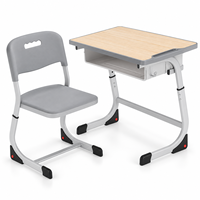 Ensemble bureau et chaise d'école à compartiment de rangement unique réglable avec crochet latéral