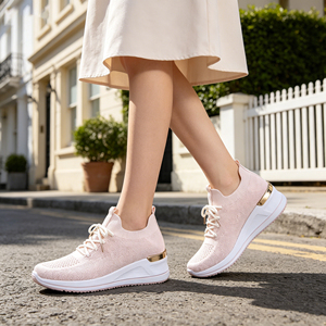 Chaussures de marche décontractées pour femmes à talon compensé, avec empeigne en maille respirante et semelle extérieure en PVC antidérapante, personnalisables en usine - Product Image 6