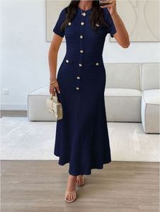 Women's 2026 Fall Midi <b>Dress</b> Fashion Button Round Neck Short Sleeve Ribbed Knit Winter Holiday Casual <b>Dresses</b> - Product Image 6