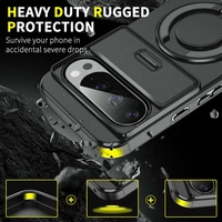 Pour Google Pixel 7Pro 7 8a 8Pro 9 9Pro 9a 10 10 Pro XL étui caméra à glissière de qualité militaire béquille magnétique support de voiture coque de téléphone