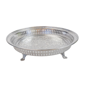 ถาดเสิร์ฟแบบดั้งเดิมถาดราตานาโกซินสไตล์ไทยพร้อมขา20ซม. วัสดุอลูมิเนียมสีเงินผลิตในประเทศไทย - Product Image 1