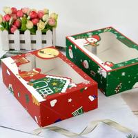 Boîtes personnalisables auto-érectables en papier couché recyclable avec fenêtre transparente pour pâtisseries de Noël, biscuits et beignets, finition mate, pour les fêtes