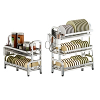 Égouttoir à vaisselle multifonctionnel moderne en acier inoxydable à trois niveaux, portable, non pliable, de type sur pied, pour le rangement des bols