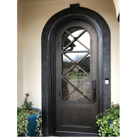 Portes doubles en fer forgé pour l'entrée principale de la maison, modèle extérieur en métal noir avancé