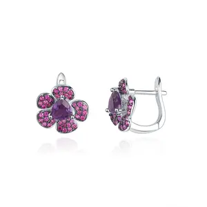 Abiding Flower Earring 925 Sterling Silver Jewelry Wholesale Natural Amethyst Gemstone Clip On Earrings Women For Bridal