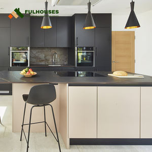 Gabinetes de cocina negros lacados Gabinetes de cocina negros <span class=keywords><strong>Lauren</strong></span> Acabado de puerta de lujo Gabinetes de cocina negros con adornos dorados - Product Image 4