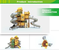Équipements de jeu extérieurs en bois pour enfants, non motorisés, sur mesure, avec toboggan en acier inoxydable et parcours d'obstacles